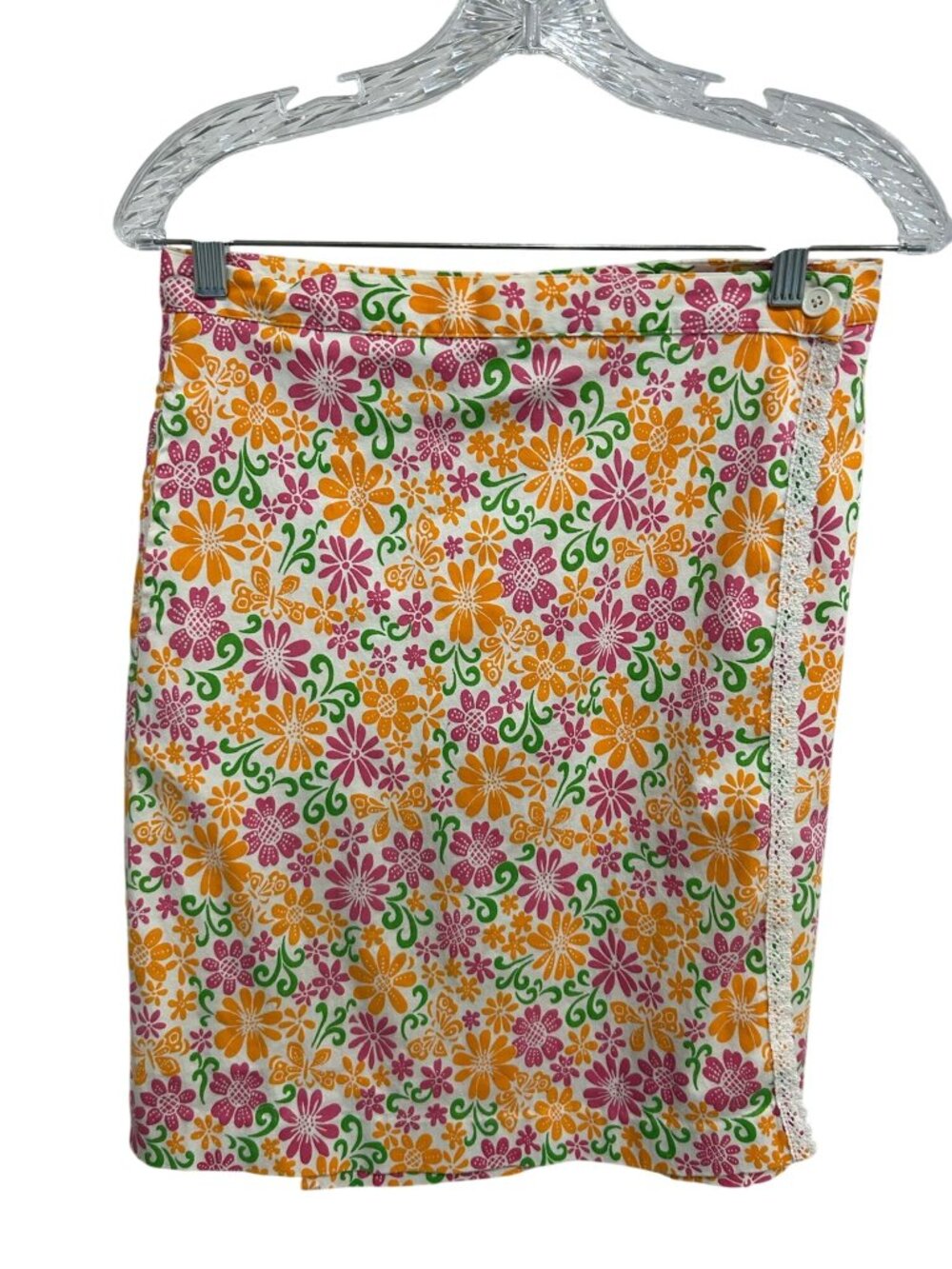 Palm Island 6 Floral Print Mini Skirt Lace Trim Cotton Spandex Blend Boho Retro